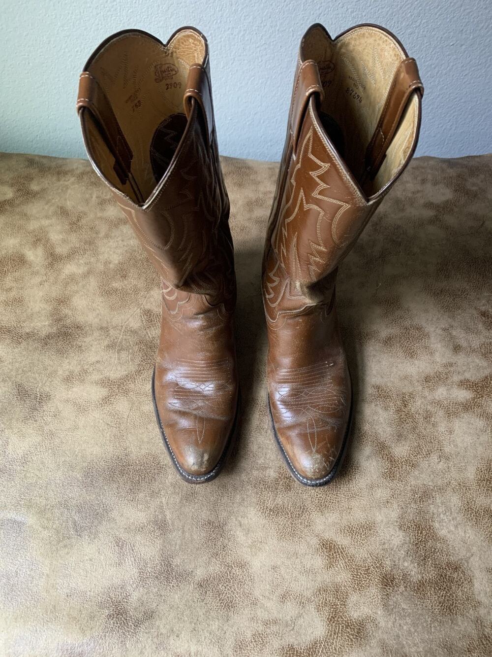 Vintage Justin Boots Mens 7 1/2 D Brown Leather Embroidered Cowboy Western 2909